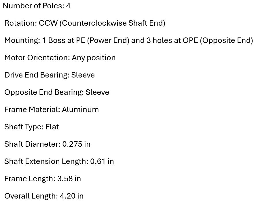 EC34W230V1542, 1/20Hp, 34 Watt, 230 Volts, 1550 Rpm, Teao, Unit bearing,