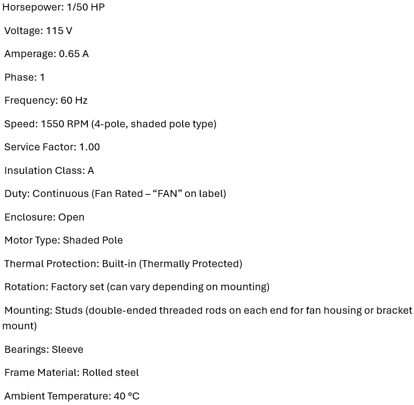 821317229, 76123, Franklin electric, 1/50Hp, 1550 Rpm, 115 Volts,