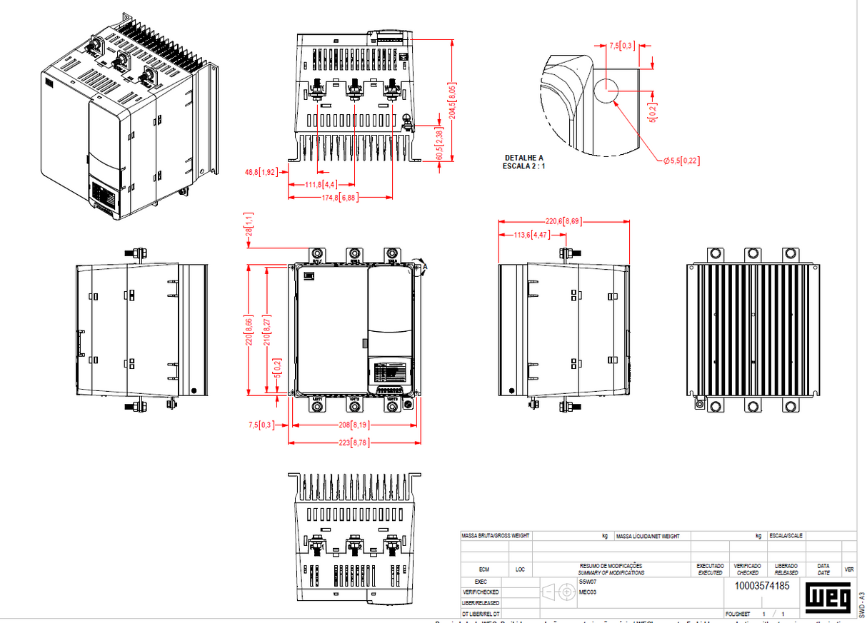 SSW070171T5SZ,SoftStart, 150Hp,220-575V, 171 Amps, 10233130, Weg, IP00