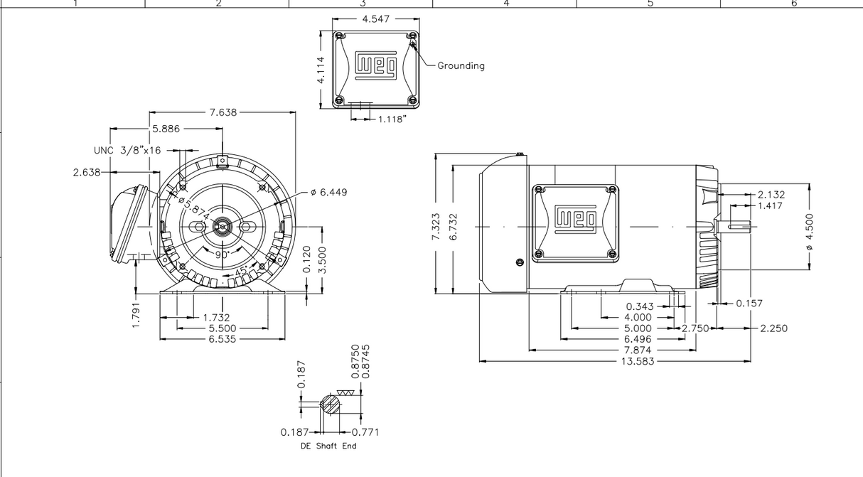 CT001404NPW01,WEG,1.5Hp,1750 Rpm,230-460 Volts,Fr:143/5TC,TEFC,W01,