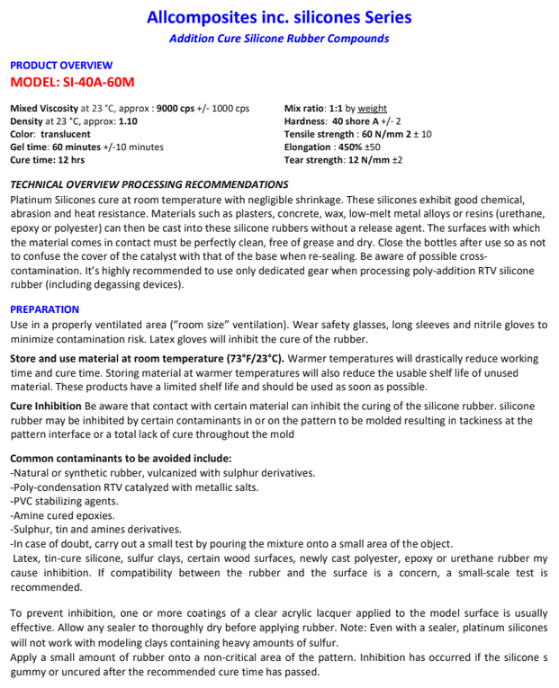 SI-40A-60M,5KG Addition Cure, platinum Silicone Rubber Compounds,