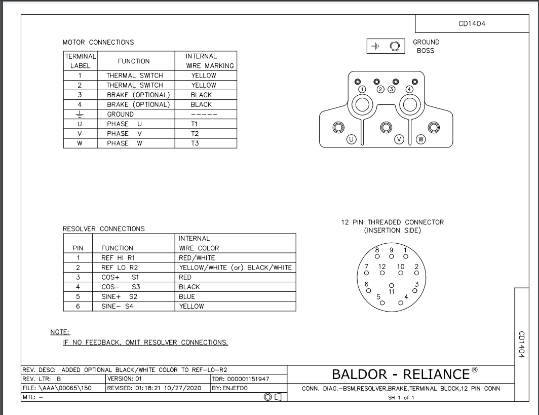 BSM100C-4150BA,Resolver,S4P160W110,Baldor,Brake,AC Brushless Servo,C-Series,
