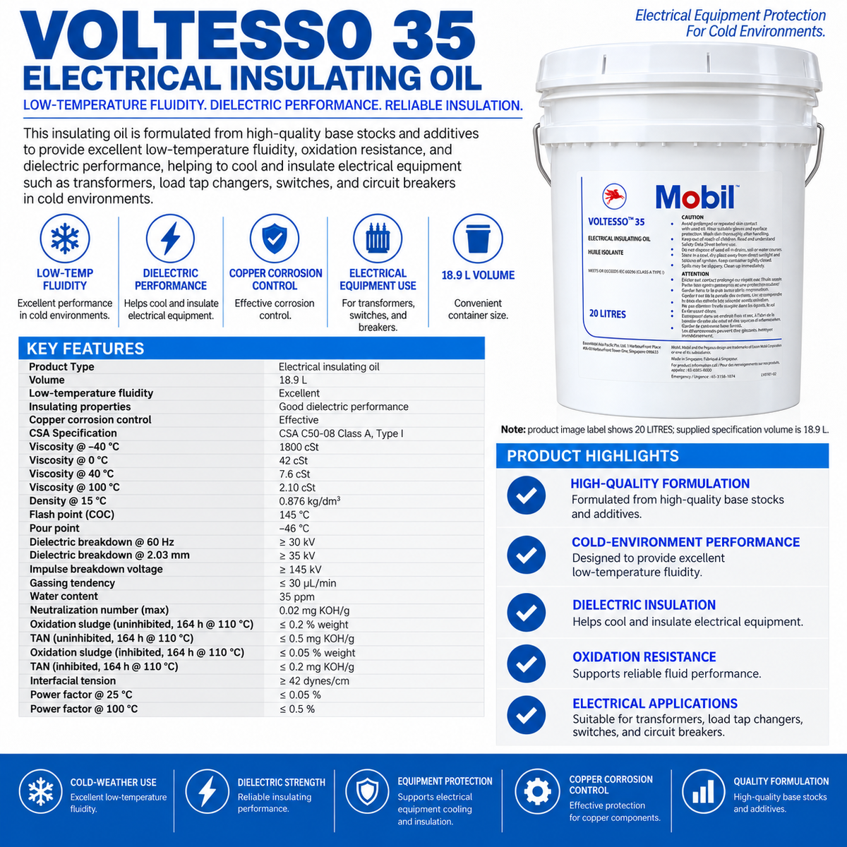 Voltesso 35 – 18.9 L, Electrical Insulating Oil, Di-électric. oil, Transformer, Motor Pump