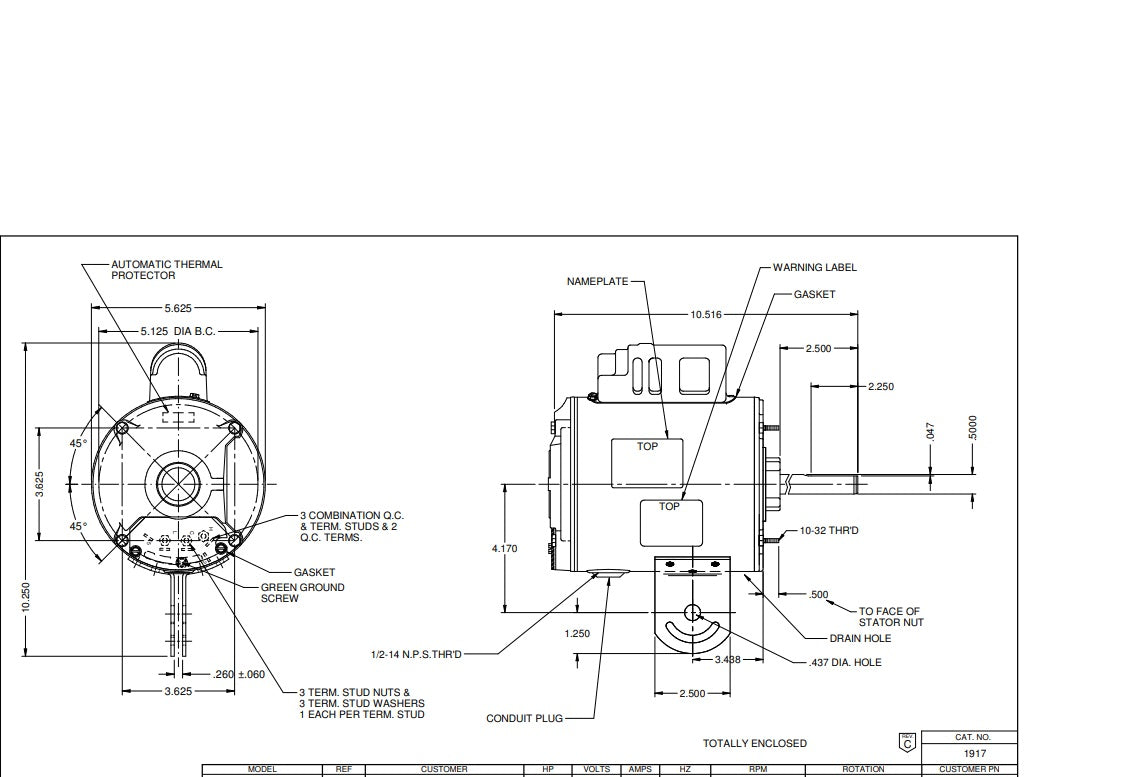 1917, Nidec, 1/4 Hp, 1075/2Spd Rpm, 115V, Fr:48, K055JWR9666022B,TEAO,