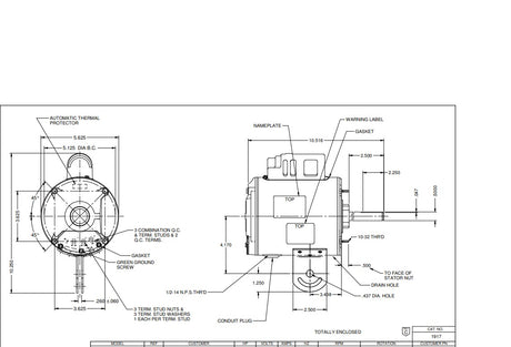 1917, Nidec, 1/4 Hp, 1075/2Spd Rpm, 115V, Fr:48, K055JWR9666022B,TEAO,