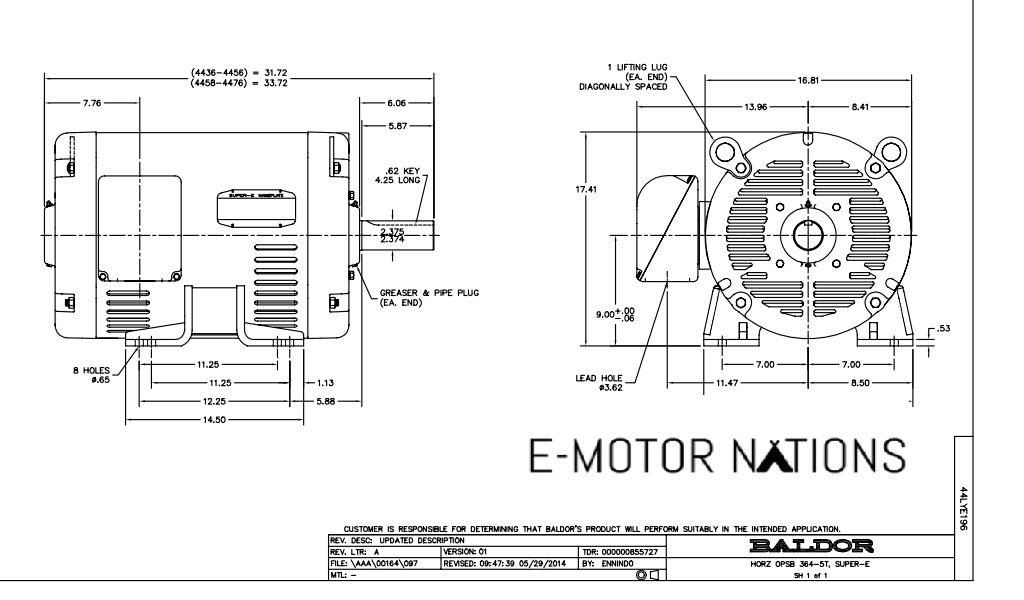 EM2551T, Baldor, 75 Hp, 1775 Rpm, 230/460V, Fr:365T,Odp, 44E196W013G1,