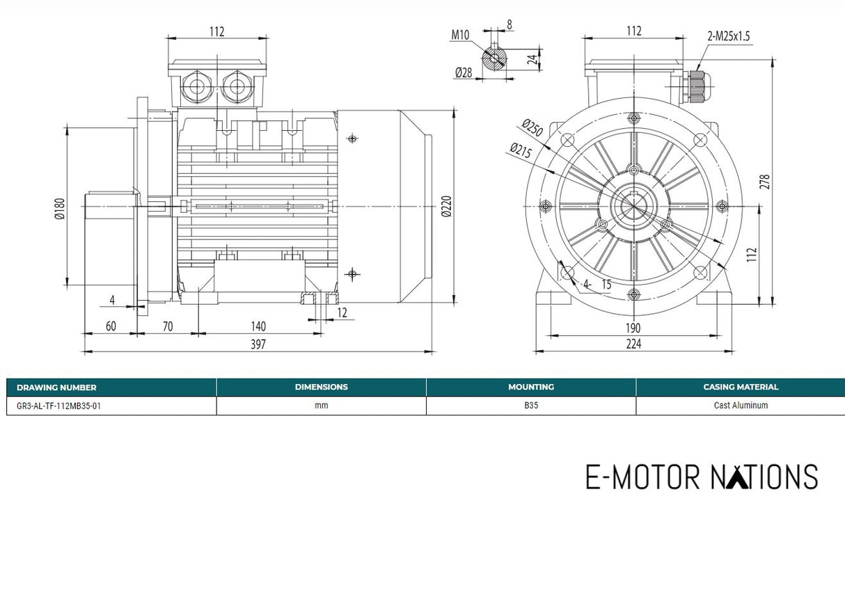MTP112MA4D-B35-01, 5.5 Hp,1800 Rpm,GR3-AL-TF-112LB35-3D,230/460V,3Ph,Frame:112M,B35,Premium