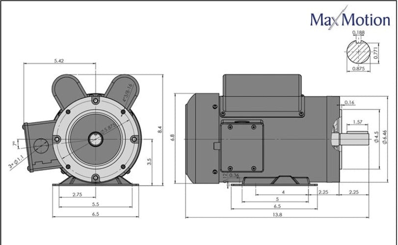 MTR-204FDTCH, Maxmotion, 2 Hp, 1800 Rpm, 115/230V, Fr: 145TC, Tefc, 1Ph,