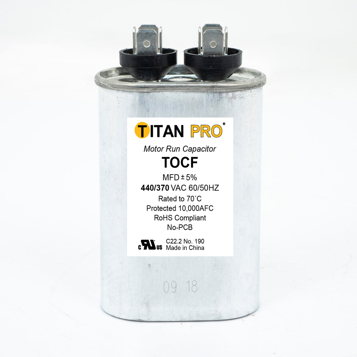 TOCF20, Titan Pro, Capacitor Run 20 Uf, 440V, oval, Aluminum, POC20