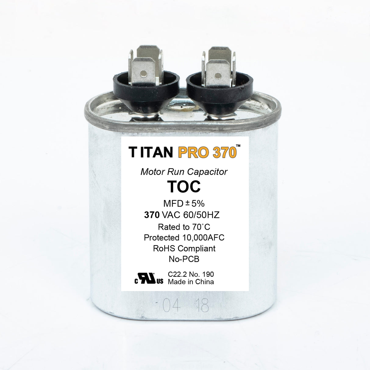 TOC6, Titan Pro, Capacitor Run, 6 uF, 370 Vac, Oval, POC6, Aluminium