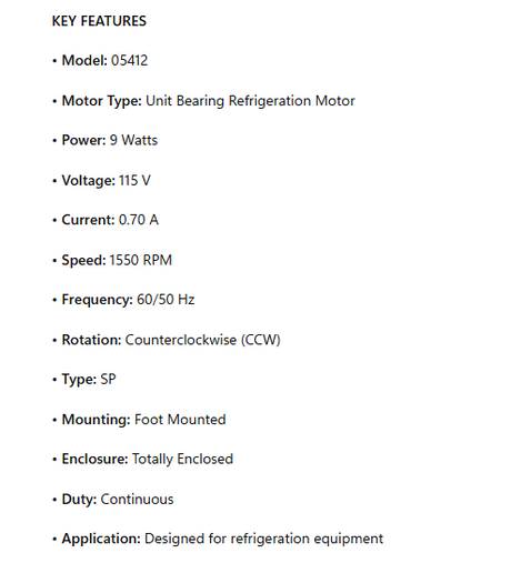 05412, UNIT BEARING MOTOR, 9W, 1550 RPM, 115V, .7 A, TYPE SP, CCW, Foot Mounted