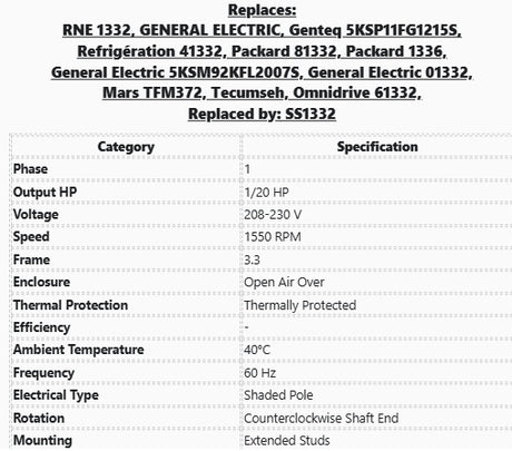 1332, Genteq, 1/20Hp, 1550 Rpm, 208-230 Volts, Frame:3.3, Open Air Over, - Electrical Motors - E-Motor Nations - electric motors - [product_tags]- motor electric - moteur électrique - moteurs - drive - replacement - venmar - hvac - méchoui - capacitor - condensateur - fan