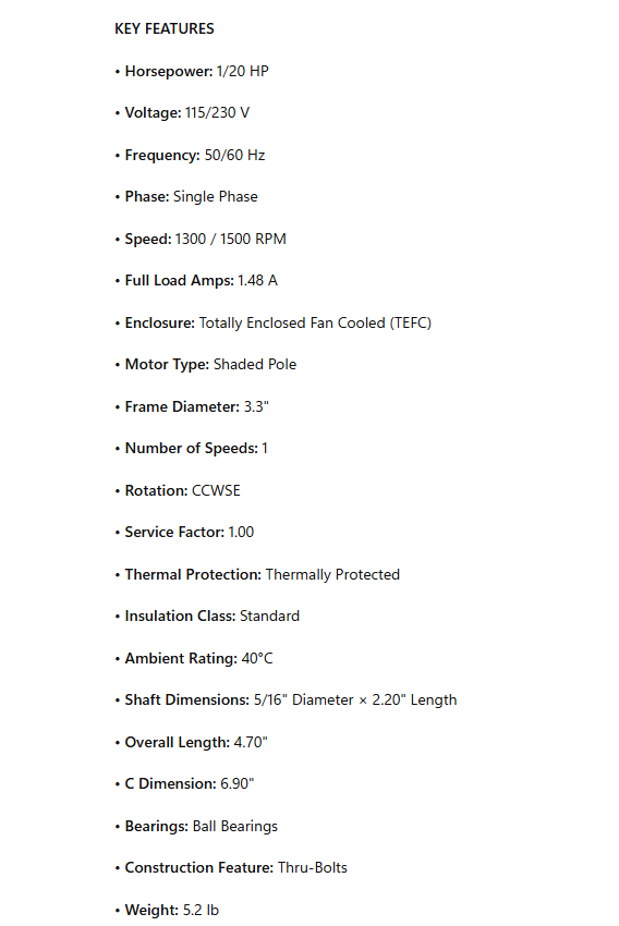 419, Ao Smith, 1/20Hp, 115/230V, 1300/1500 Rpm, 50/60Hz, JB2R075N, - HVAC ELECTRIC MOTOR - A.O SMITH - electric motors - [product_tags]- motor electric - moteur électrique - moteurs - drive - replacement - venmar - hvac - méchoui - capacitor - condensateur - fan