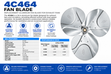 4C464, 24" Aluminum 3-Blade Fan Blade, 14° Pitch, CW Rotation, 5/8" Bore