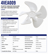 4VEA009, 7.75" Dia, 28° Pitch, 5‑Blade, CW Suction, 6 & 9 Watt
