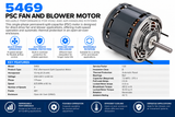 5469, 1/3Hp, 825 RPM, 208‑230 V, 1 Ph, 60 Hz, OPAO, Frame 48Y, K055WKM1098012B - Electric Motors - U.S. Motors - electric motors - [product_tags]- motor electric - moteur électrique - moteurs - drive - replacement - venmar - hvac - méchoui - capacitor - condensateur - fan