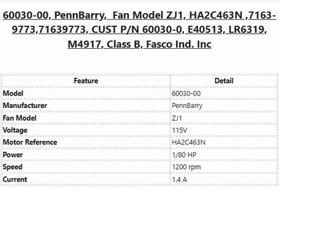 60030-0, PennBarry,Fan Model ZJ1,115V, HA2C463N ,1/80Hp,1200 Rpm,1.4A, - HVAC ELECTRIC MOTOR - E-Motor Nations - electric motors - [product_tags]- motor electric - moteur électrique - moteurs - drive - replacement - venmar - hvac - méchoui - capacitor - condensateur - fan