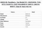 60030-0, PennBarry,Fan Model ZJ1,115V, HA2C463N ,1/80Hp,1200 Rpm,1.4A, - HVAC ELECTRIC MOTOR - E-Motor Nations - electric motors - [product_tags]- motor electric - moteur électrique - moteurs - drive - replacement - venmar - hvac - méchoui - capacitor - condensateur - fan