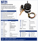 9721, 1/12 Hp, 1350/1550 RPM, 115/208‑230 V, 1 Ph, 50/60 Hz, OAO, Frame 3.3,