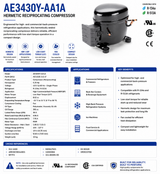 AE3430Y‑AA1A, Reciprocating Compressor, 0.25 Hp, 115 V, 1 Ph, 60 Hz, AE1153E-212-J7
