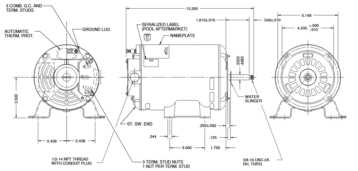 AGH15FL2CS, 1.5Hp, ODP, 3450 RPM, 230V , 1 Ph , Frame 48Y, C055JKY4534013J - Synchronous Permanent Magnet Motors - E-Motor Nations - electric motors - [product_tags]- motor electric - moteur électrique - moteurs - drive - replacement - venmar - hvac - méchoui - capacitor - condensateur - fan