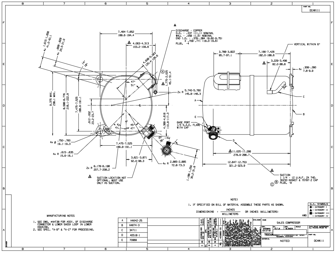AW613EH-111-J7, Reciprocating Compressor, 1.5 Hp, 208‑230 V @ 60 Hz / 200 V @ 50 Hz, 1 Ph, AWA2460ZXD