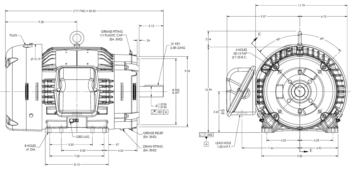 CECP83774T-4, 10Hp, 1760RPM, 460V, 3PH, 60HZ, Frame 215TC, 0748M, TEFC, F - Electrical Motors - BALDOR - electric motors - [product_tags]- motor electric - moteur électrique - moteurs - drive - replacement - venmar - hvac - méchoui - capacitor - condensateur - fan