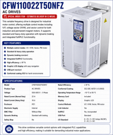 CFW110022T5ONFZ, 22 A (ND) / 19 A (HD), 500‑600 V, 3‑Phase, IP21, CFW11 Series