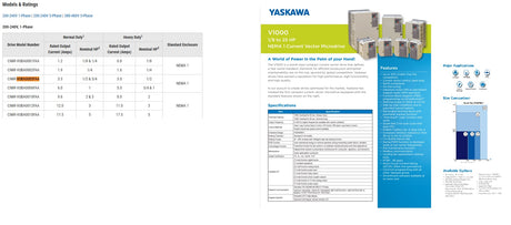 VUBA0003FAA, Yaskawa, VFD Drives, 1/2Hp, 240V,Nema 1, 3.0A Output, 