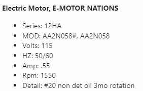 Electric Motor, SER 12ha 84047, MOD AA2N058, 115 Volts, 50/60 Hz, .55A, 1550 RPM, 732796-01 - HVAC ELECTRIC MOTOR - E-Motor Nations - electric motors - [product_tags]- motor electric - moteur électrique - moteurs - drive - replacement - venmar - hvac - méchoui - capacitor - condensateur - fan
