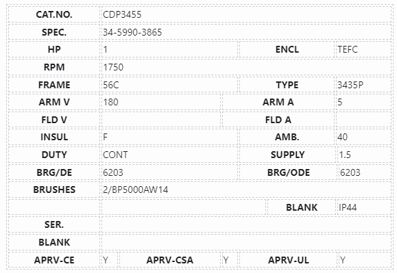 CDP3455, Baldor, 1 Hp, 1750 Rpm, 180VDC, 34-5990-3865, Fr: 56C, TEFC - DC MOTORS - BALDOR - electric motors - [product_tags]- motor electric - moteur électrique - moteurs - drive - replacement - venmar - hvac - méchoui - capacitor - condensateur - fan