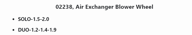 02238, Air Exchanger Blower Wheel, SOLO-1.5-2.0-DUO-1.2-1.4-1.9, - ACCESSORIES MOTORS & PARTS - E-Motor Nations - electric motors - [product_tags]- motor electric - moteur électrique - moteurs - drive - replacement - venmar - hvac - méchoui - capacitor - condensateur - fan