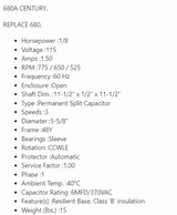 680A, 680, Century, ao smith, 1/8 hp, 775/3Sspd, 115v, dbl shaft, frame 48Y, hvac motor - HVAC ELECTRIC MOTOR - CENTURY - electric motors - [product_tags]- motor electric - moteur électrique - moteurs - drive - replacement - venmar - hvac - méchoui - capacitor - condensateur - fan