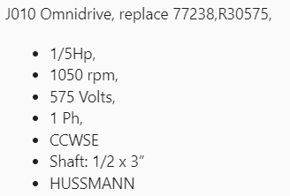 J010,Omnidrive, 1/5Hp,1050 rpm,575 Volts, 1 Ph,CCWSE,77238,R30575,Odp, - HVAC ELECTRIC MOTOR - E-Motor Nations - electric motors - [product_tags]- motor electric - moteur électrique - moteurs - drive - replacement - venmar - hvac - méchoui - capacitor - condensateur - fan