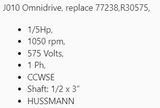 J010,Omnidrive, 1/5Hp,1050 rpm,575 Volts, 1 Ph,CCWSE,77238,R30575,Odp, - HVAC ELECTRIC MOTOR - E-Motor Nations - electric motors - [product_tags]- motor electric - moteur électrique - moteurs - drive - replacement - venmar - hvac - méchoui - capacitor - condensateur - fan