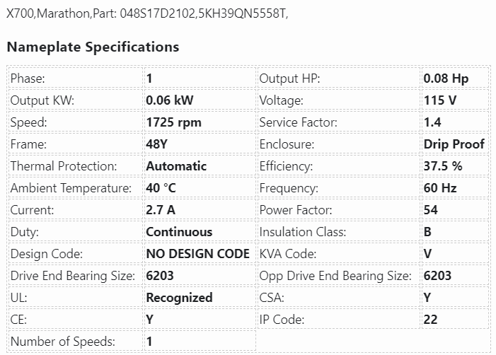 X700,Marathon,0.08Hp,1800 Rpm,115 Volts,1 Ph,Frame:48y,ODP,048S17D2102, - HVAC ELECTRIC MOTOR - E-Motor Nations - electric motors - [product_tags]- motor electric - moteur électrique - moteurs - drive - replacement - venmar - hvac - méchoui - capacitor - condensateur - fan