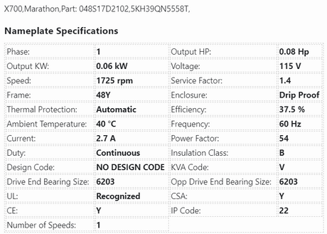 X700,Marathon,0.08Hp,1800 Rpm,115 Volts,1 Ph,Frame:48y,ODP,048S17D2102, - HVAC ELECTRIC MOTOR - E-Motor Nations - electric motors - [product_tags]- motor electric - moteur électrique - moteurs - drive - replacement - venmar - hvac - méchoui - capacitor - condensateur - fan