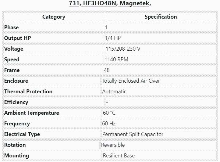 CENTURY,731A,1/4Hp,1075RPM,115/208-230V,Tenv,FR:48,731, - HVAC ELECTRIC MOTOR - A.O SMITH - electric motors - [product_tags]- motor electric - moteur électrique - moteurs - drive - replacement - venmar - hvac - méchoui - capacitor - condensateur - fan