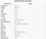 0500,HE3F795N, AO Smith, 1/4Hp, 1 Phase, 1075 Rpm, 208/230 Volts, ODP, - Electrical Motors - E-Motor Nations - electric motors - [product_tags]- motor electric - moteur électrique - moteurs - drive - replacement - venmar - hvac - méchoui - capacitor - condensateur - fan