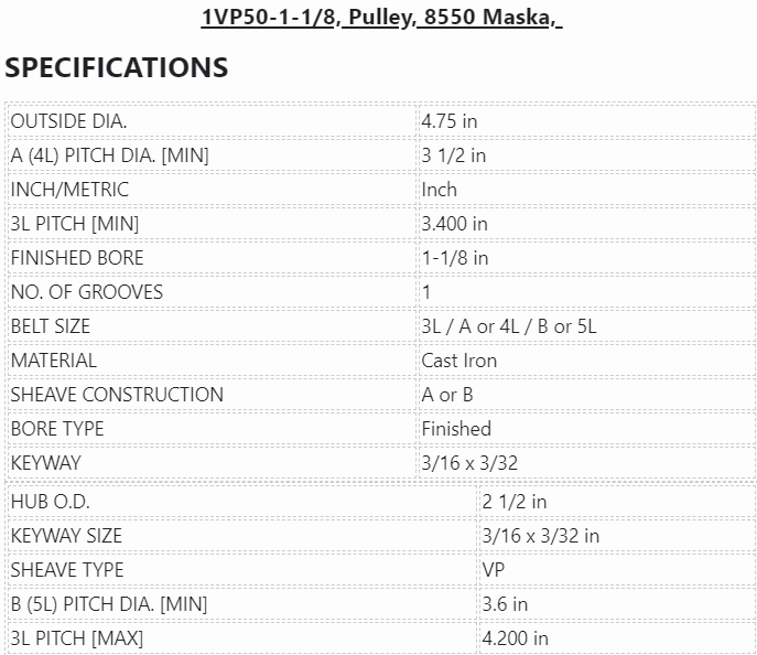 1VP50-1-1/8,Masterdrive,1VP SERIES SINGLE GROOVE,Variable pitch sheave, - PULLEY - E-Motor Nations - electric motors - [product_tags]- motor electric - moteur électrique - moteurs - drive - replacement - venmar - hvac - méchoui - capacitor - condensateur - fan