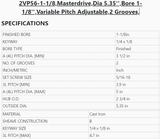 2VP56-1-1/8 ,Masterdrive ,Dia 5.35'' ,Bore 1-1/8'' ,Variable Pitch Adjustable ,2 Grooves - PULLEY - E-Motor Nations - electric motors - [product_tags]- motor electric - moteur électrique - moteurs - drive - replacement - venmar - hvac - méchoui - capacitor - condensateur - fan