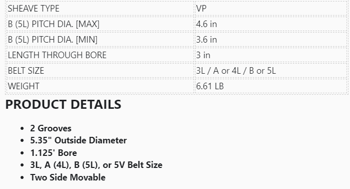 2VP56-1-1/8 ,Masterdrive ,Dia 5.35'' ,Bore 1-1/8'' ,Variable Pitch Adjustable ,2 Grooves - PULLEY - E-Motor Nations - electric motors - [product_tags]- motor electric - moteur électrique - moteurs - drive - replacement - venmar - hvac - méchoui - capacitor - condensateur - fan