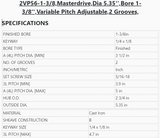2VP56-1-3/8 ,Masterdrive ,Dia 5.35'' ,Bore 1-3/8'' ,Variable Pitch Adjustable ,2 Grooves - PULLEY - E-Motor Nations - electric motors - [product_tags]- motor electric - moteur électrique - moteurs - drive - replacement - venmar - hvac - méchoui - capacitor - condensateur - fan