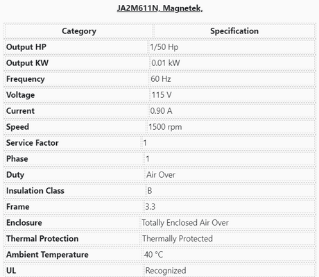 JA2M611N, Magnetek, 1/50Hp, 1550 Rpm, 115 Volts, Frame:3.3,TEAO, - Electrical Motors - E-Motor Nations - electric motors - [product_tags]- motor electric - moteur électrique - moteurs - drive - replacement - venmar - hvac - méchoui - capacitor - condensateur - fan