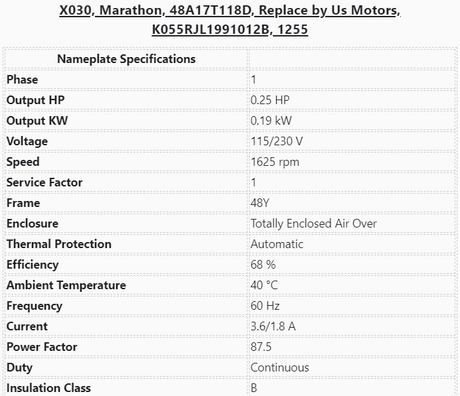 X03,Marathon, 0.25 Hp, 1 Ph, 60 Hz, 115/230 V, 1800 Rpm, 48Y Fr,TEAO, - Electrical Motors - E-Motor Nations - electric motors - [product_tags]- motor electric - moteur électrique - moteurs - drive - replacement - venmar - hvac - méchoui - capacitor - condensateur - fan