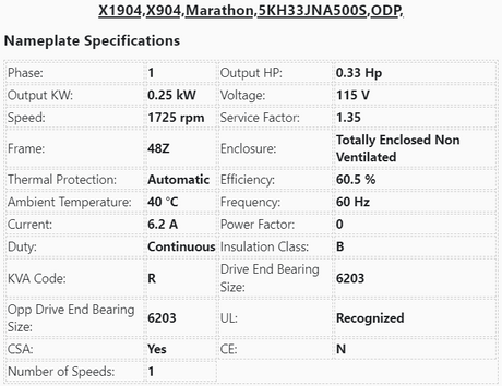 X1904, X904, Marathon, 1/3Hp, 1725 Rpm, 115V, Frame:48Z, 5KH33JNA500S, ODP, - DIRECT DRIVE MOTOR - E-Motor Nations - electric motors - [product_tags]- motor electric - moteur électrique - moteurs - drive - replacement - venmar - hvac - méchoui - capacitor - condensateur - fan