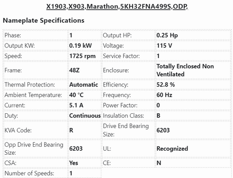 X1903, X903, Marathon, 1/2Hp, 1725 Rpm, 115V, Frame:48Z, 5KH32FNA499S, ODP - DIRECT DRIVE MOTOR - E-Motor Nations - electric motors - [product_tags]- motor electric - moteur électrique - moteurs - drive - replacement - venmar - hvac - méchoui - capacitor - condensateur - fan