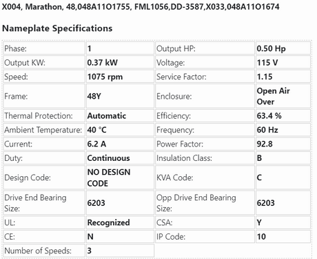 X004, Marathon, 1/2Hp, 1075/3Spd, 115V, Fr:48, 048A11O1755, FML1056, X033, 048A11O1674 - DIRECT DRIVE MOTOR - E-Motor Nations - electric motors - [product_tags]- motor electric - moteur électrique - moteurs - drive - replacement - venmar - hvac - méchoui - capacitor - condensateur - fan