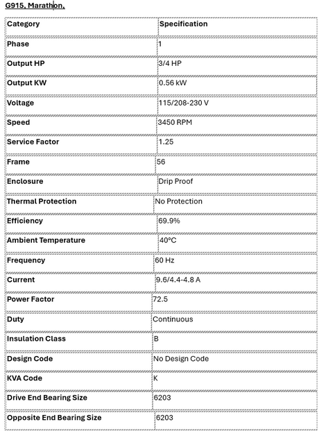 G915, Marathon, 0.75Hp, 3450 Rpm, 115/208-230 Volts, Frame: 56, DP, - Electrical Motors - E-Motor Nations - electric motors - [product_tags]- motor electric - moteur électrique - moteurs - drive - replacement - venmar - hvac - méchoui - capacitor - condensateur - fan
