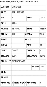 CDP3605, Baldor, 5 HP, 1750 Rpm, 180Vdc, 36P179Z543, Fr: 1810ATC, Tefc - DC MOTORS - BALDOR - electric motors - [product_tags]- motor electric - moteur électrique - moteurs - drive - replacement - venmar - hvac - méchoui - capacitor - condensateur - fan